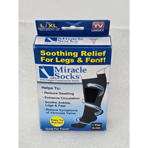 Miracle Socks Anti-Fatigue Compression Socks L/XL Unisex Black - Picture 1 of 2
